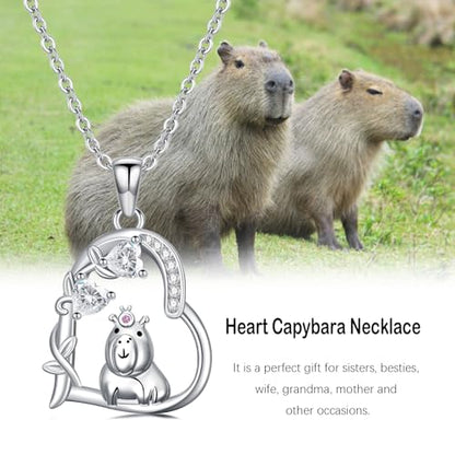 Heart Animal Necklace 925 Sterling Silver Cute Animal Pendant Jewelry Birthday Gifts for Women Girlfriend Mom Animal Lovers - style: Capybara