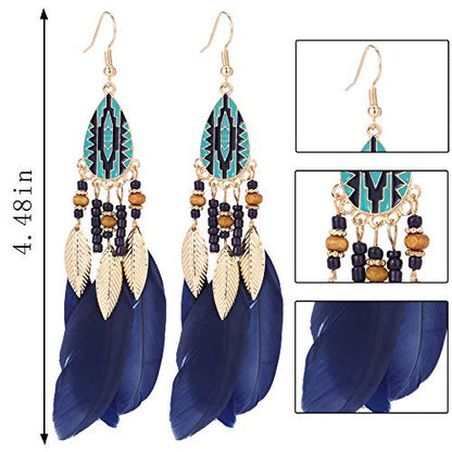 12 Pairs Women Feather Earrings Vintage Bohemian Earrings Long Drop Dangle Earrings Set With Dream Catcher Design - style: style1-12pairs