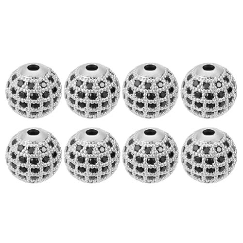 UXCELL Round Charm Spacer Beads, 8Pcs 10mm - Brass, Zircon for DIY Bracelets & Earrings (Black, White Gold) - color: White Gold, size: 10mm