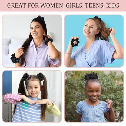 Satin Scrunchies for Women, Girls and Kids 60 Bulk Pack, Black Hair Scrunchie Hair Ties Silk Scrunchy Soft Silky Ponytail Holders for Thick, Curly, Medium, Thin, Fine Hair, No Damage & Non Slip