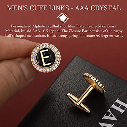 HAWSON Tie Clips, Cufflinks, Tie Tack & Lapel Pins for Men - Suitable for Neckties and French Cuff or Dress Shirt Suits - Jewelry Box Packed, Initials Designed - style: E-4pcs Sets