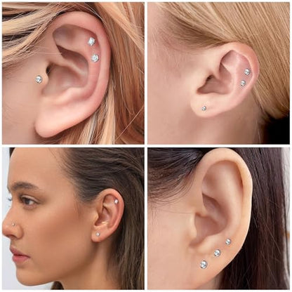 Zolure 18G/20G Flat Back Earrings Stud Threadless Nose Studs Surgical Steel Push in Earrings Tragus Cartilage Labret Helix Lip Conch Medusa Piercing Jewelry - color: 18G Silver #1