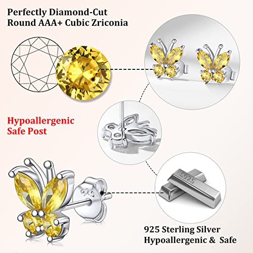 Bestyle Gold Butterfly Earrings for Women, Dainty Cute Birthstone Studs Hypoallergenic Jewelry, Great Birthday Gift - style: 11.November (Citrine)-STUD