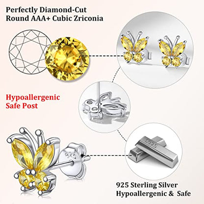 Bestyle Gold Butterfly Earrings for Women, Dainty Cute Birthstone Studs Hypoallergenic Jewelry, Great Birthday Gift - style: 11.November (Citrine)-STUD