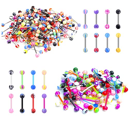 30-200Pcs 14G Surgical Steel Tongue Rings for Women Stainless Steel Nipple Rings Barbell Body Piercing - color: E: 200pcs