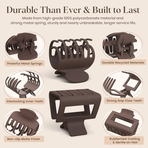 8 Pcs Medium Hair Clips for Women Girls - 2 Styles Rectangle and Double Row Teeth Small Claw Clips for Thin Fine Thick Hair, Matte Non-slip Strong Hold Jaw Clips Hair Accessories, Neutral - color: Neutral