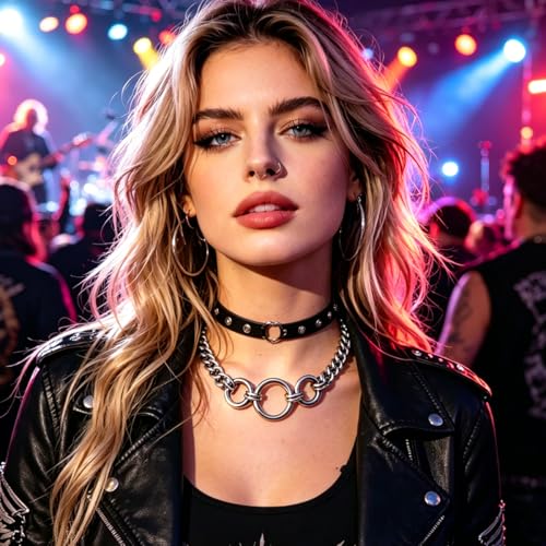 Stainless Steel O Ring Choker Necklace for Women Men Chunky Cuban Chain Collar Punk Statement Jewelry Gift for Edgy Streetwear & Aesthetic Outfits - color: 3 Rings