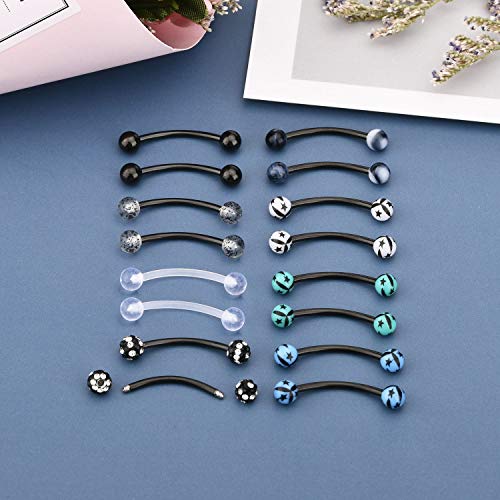 FECTAS 14g Stainless steel Nipple Rings Curved Barbell Piercing Jewelry Petite Belly Button Rings Curved Barbells for Women Men - style: black-16pcs-1