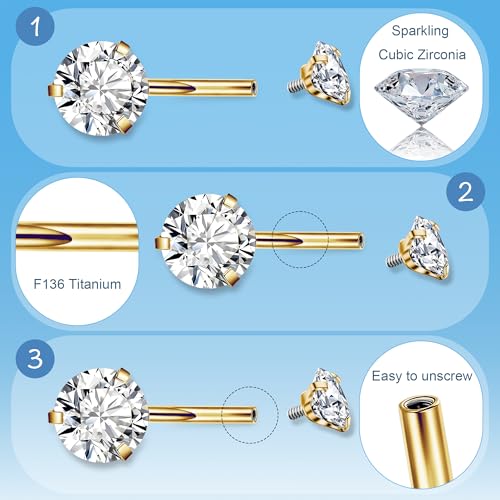 REVOLIA 3Pcs 14G F136 Titanium Belly Button Rings for Women Hypoallergenic Cubic Zirconia Navel Rings Heart Belly Rings Sliver Pretty Belly Piercing Barbells 6-16mm - color: gold