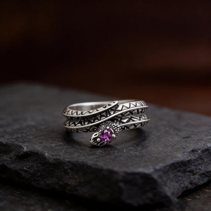 HAIXIAN Innovation Retro Snake Inlaid with 7A grade Zircon Gemstones Ring,S925 Sterling Silver Punk Gothic Cocktail Party Creative Snake Ring for Women - color: Ring_A