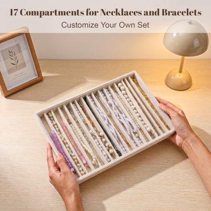 2 Pack Large Velvet Jewelry Tray,16 Grids Stackable Jewelry Display Drawer Inserts Trays Organizer Necklace Storage Trays for Earring Bracelet Necklace Ring