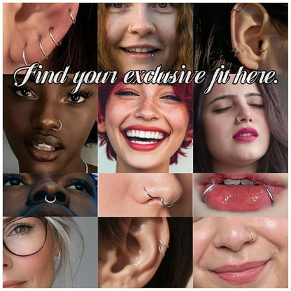 14Pcs 6/7/8/9/10/11/12MM Surgical Steel Hinged Nose Rings Hoop Set, Hypoallergenic Small Hoops Set for Cartilage Helix Lip Tragus Septum Nipple Multiple Hole.QEIFC Silver Piercing Body Jewelry Kit - size: 14Pcs-18G-Silver
