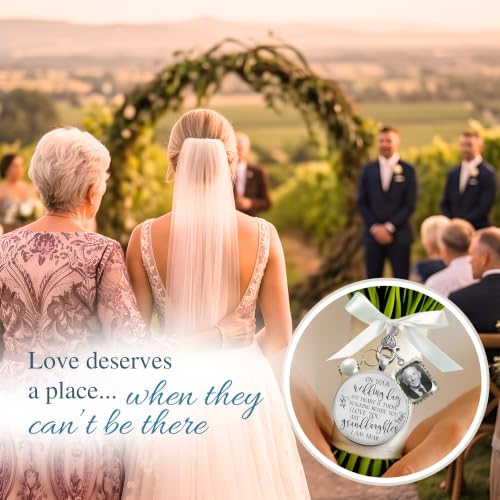 Bouquet Charm On Your Wedding Day Memorial Honoring Mom Dad Grandma Grandpa Meaningful Bridal Floral Jewelry Silver Finish Pendant Bride's Flowers Photo Frames Parent Grandparent - color: White Bead, style: My Granddaughter | 1 Frame