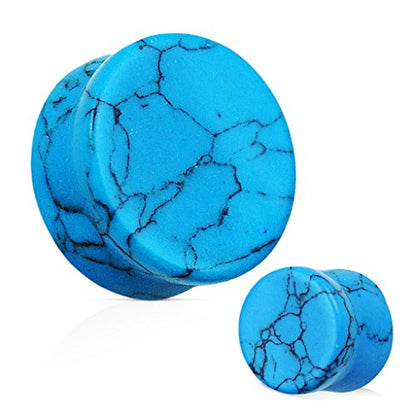 Pierced Owl - Natural Turquoise Stone Organic Double Flared Plugs, Sold as a Pair - style: 4mm (6GA)