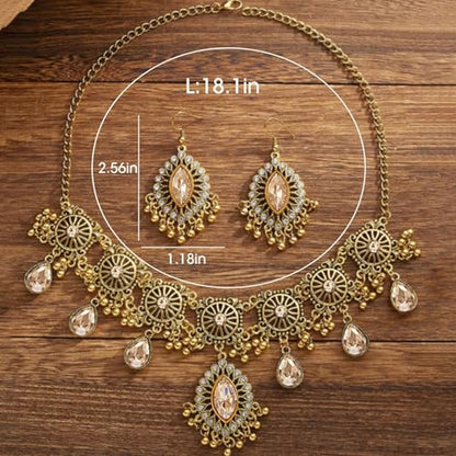 Frodete Indian Jewelry Sets for Women Traditional Bohemian Wedding Jewelry Set Indian Dresses for Women Oxidized Ethnic Party Prom Wear - color: D6:GOLD champagne