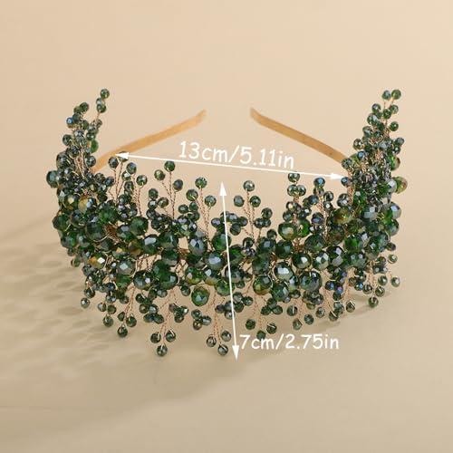 Rhinestones Beads Hair Crown for Wedding Brides Women Tiara Jewelry Handmade Sparkle Hair Piece - color: Green