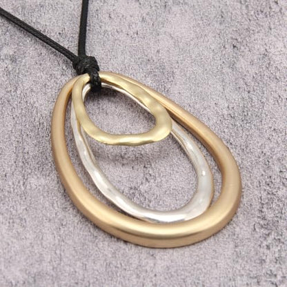 GelConnie Leather Necklace for Women Round Wooden Pendant Long Leather Choker Vintage Sweater Necklace Gold Chunky Boho Necklaces for Women - style: 3 Circles Silver Necklace