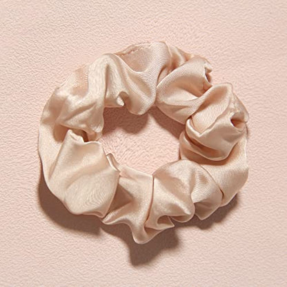 Hair Scarf Scrunchies for Women, LFOUVRE Scarf Scrunchies, 2pcs Knotted Scarf Hair Ties for Girls,Silky Satin Hair Scarf Headband, Elastic Hair Bands Ribbon Scrunchy, Ponytail Holder Hair Accessories - color: Beige
