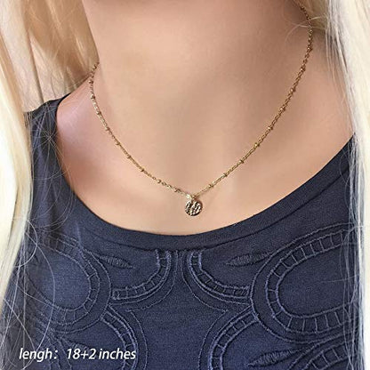 Turandoss Gold Layered Necklaces for Women - 14K Gold Plated Handmade Multilayer Bar Pearls Coin Disc Moon Butterfly Medallion Adjustable Dainty Layered Choker Necklaces for Women Jewelry - style: 3PCS - Chain&Hammered Disc&Sun