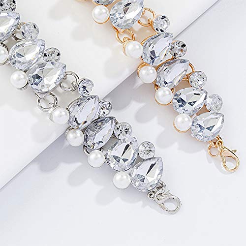 Bohemia Rhinestone Crystal Necklace Pearl Choker Wedding Jewelry Bridal Diamond Pendant for Women - color: gold