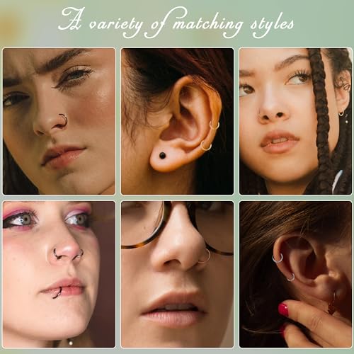 10Pcs 18G 20G Surgical Steel Nose Rings Hoops for Women Men Hinged Seamless Clicker Nose Hoops Cartilage Helix Tragus Daith Sleeper Earrings Hoop Hypoallergenic Nose Piercing 6/7/8/9/10MM - color: rose gold, size: 18G