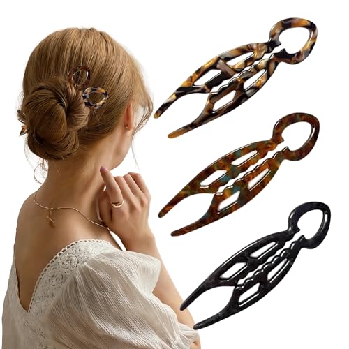 3 PCS Prestige French Hair Pin for Women Prestige Hair Pin for Thin Thick Hair Double-Notch Locking Mechanism Anti-Loosening Women Hair Accessories Valentine's Day Gifts - color: red