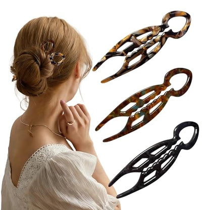 3 PCS Prestige French Hair Pin for Women Prestige Hair Pin for Thin Thick Hair Double-Notch Locking Mechanism Anti-Loosening Women Hair Accessories Valentine's Day Gifts - color: red