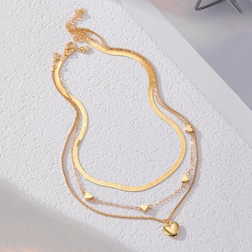 Gold Layered Necklaces for Women Chunky Stacked Necklaces for Women Trendy Retro Coin Pendant Necklace Womens Multilayer Chain Necklaces Fashion Jewelry Gifts - style: golden heart