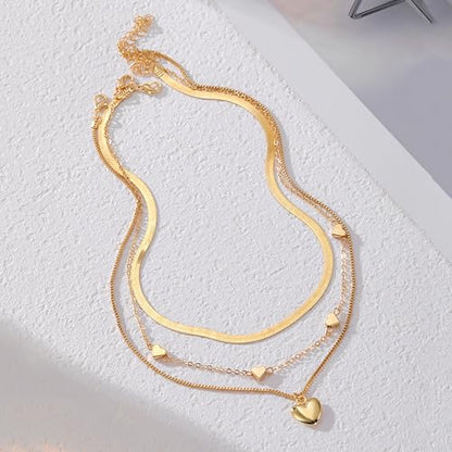 Gold Layered Necklaces for Women Chunky Stacked Necklaces for Women Trendy Retro Coin Pendant Necklace Womens Multilayer Chain Necklaces Fashion Jewelry Gifts - style: golden heart