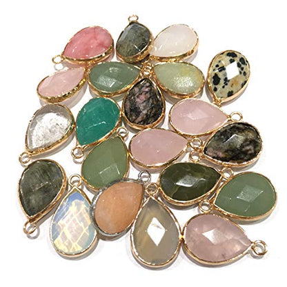 LE SKY Natural Stone Pendants Water Drop Shape Faceted Semi Gemstone Pendant for Necklace Bracelet Jewelry Craft Making Random 10 Pcs 14x22mm