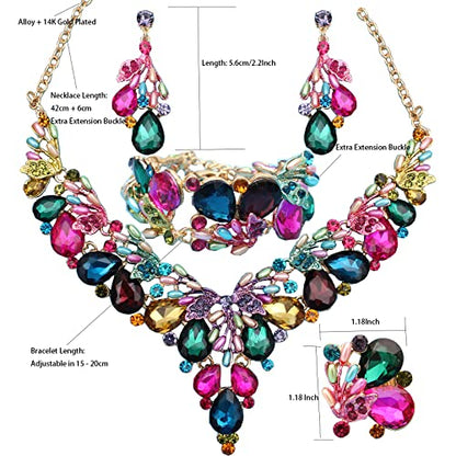 Jewelry Set for Women, Statement Necklace Dangle Earrings Bracelet Ring, White/KC Gold Plated Jewelry Set with Rhinestone Pearl Crystal Wedding Party Jewelry for Bridal Bridesmaid - color: Multicolor-Gold Plated