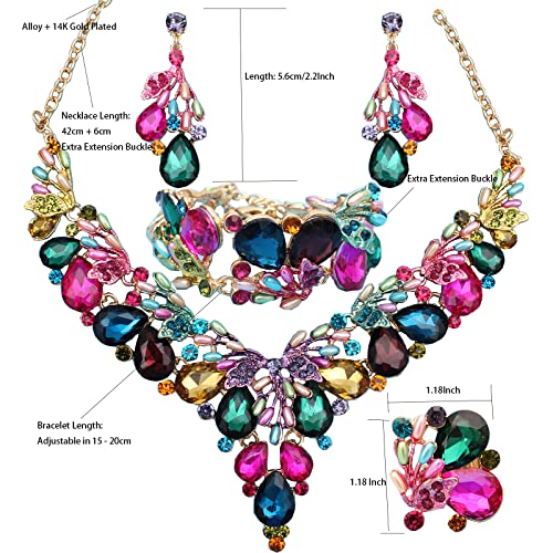 Jewelry Set for Women, Statement Necklace Dangle Earrings Bracelet Ring, White/KC Gold Plated Jewelry Set with Rhinestone Pearl Crystal Wedding Party Jewelry for Bridal Bridesmaid - color: Multicolor-Gold Plated