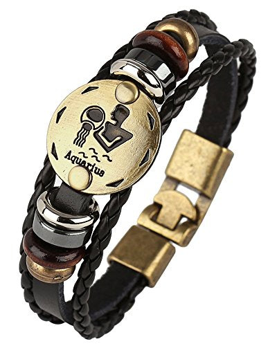 Punk Alloy Leather Bracelet for Constellation Braided Rope Bracelet Bangle - style: Aquarius