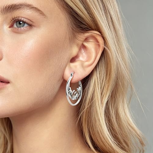 NARMO 925 Sterling Silver Earrings for Women Hypoallergenic Hoop Earrings - color: Cat Life