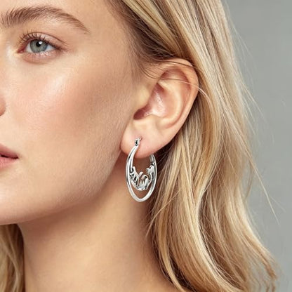 NARMO 925 Sterling Silver Earrings for Women Hypoallergenic Hoop Earrings - color: Cat Life