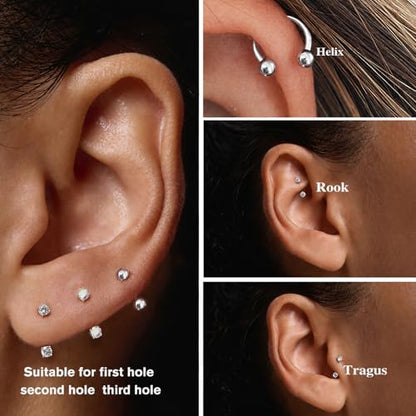 Titanium Horseshoe Nose Ring 20g, Gold Silver Nose Rings Hoops with Double CZ Gems Hypoallergenic Septum Ring for Women Men, Small Cartilage Helix Tragus Daith Labret Piercing Jewelry 7mm 8mm 9mm - color: Silver-Ball+CZ+AB