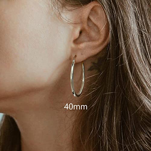 18K Gold Plated Hoop Earrings - 925 Sterling Silver Hoop Earrings Womens Hypoallergenic Hoops | Square Tube Hoop Earrings for Women 15mm/20mm/30mm/40mm - color: Silver 40mm