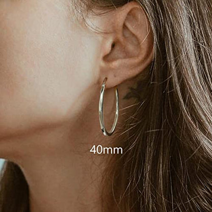 18K Gold Plated Hoop Earrings - 925 Sterling Silver Hoop Earrings Womens Hypoallergenic Hoops | Square Tube Hoop Earrings for Women 15mm/20mm/30mm/40mm - color: Silver 40mm