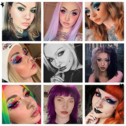Nose Ring Chain Across Nose Black Stainless Steel Nostril Nose Piercing Chain with Cubic Zirconia Nose Screw Bone L-Shaped Ring for Women Body Piercing Nostril Jewelry with Bridge Chain - color: Black-Heart Nose Chain Studs