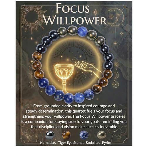 Bivei Protection Crystal Healing Bracelet | 8MM Strength Bracelet Spiritual Stretch Beaded Jewelry for Women Men Gift - color: Focus Willpower, size: Medium 6.8-7.3 inch