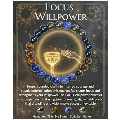 Bivei Protection Crystal Healing Bracelet | 8MM Strength Bracelet Spiritual Stretch Beaded Jewelry for Women Men Gift - color: Focus Willpower, size: Medium 6.8-7.3 inch