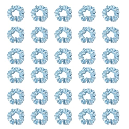 Silk Hair Ties Ponytail Holder Hairs Bow Ropes Elastics Hairtie Accessories Wide 0.8inch on Hair No Damage No Crease for Women Curly Thick Wavy Hair(30Pcs Blue) - color: Blue