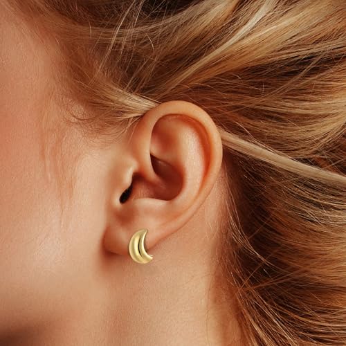 6 Pairs Gold Hoop Earrings for Women, 14K Gold Plated Huggie Hoop Earrings Set Hypoallergenic Lightweight Chunky Open Hoops Jewelry for Gift - color: Gold Earrings