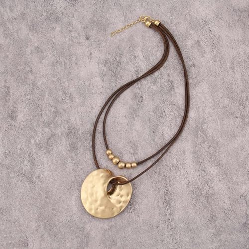 Boho Necklaces for Women Chunky Circle Necklace Bohemian Necklaces | Chunky Boho Necklace for Women Layered Boho Circle Leather Choker Necklace Long Vintage Necklaces Bohemian Jewlery Gifts - style: Bohemian Pendant Necklace
