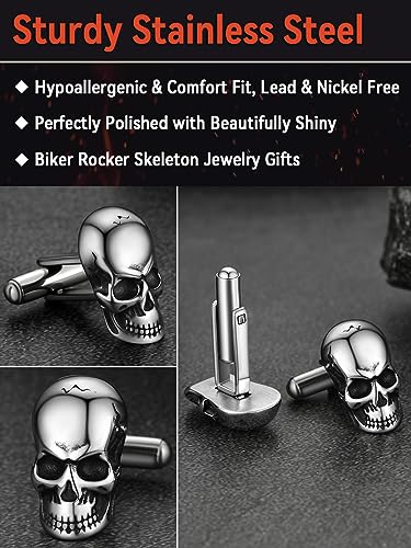 FaithHeart Mens Cufflinks, Norse Viking Tuxedo Shirt Cuff Links, Stainless Steel Cuff Links and Shirt Studs, Gift Box - style: 05. Skull Head-Silver