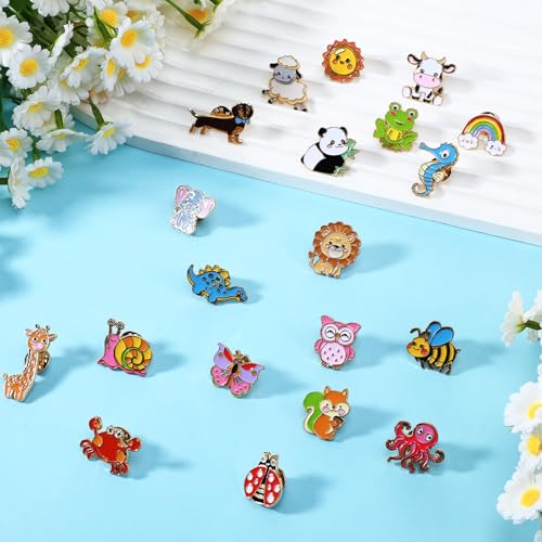 Hoteam 60 Pcs Cute Enamel Pins for Backpack Cartoon Animals Lapel Brooch Bulk Funny Trading Pins Bulk for Hat Clothes Cute Vbs Party Favor Gifts Decorations