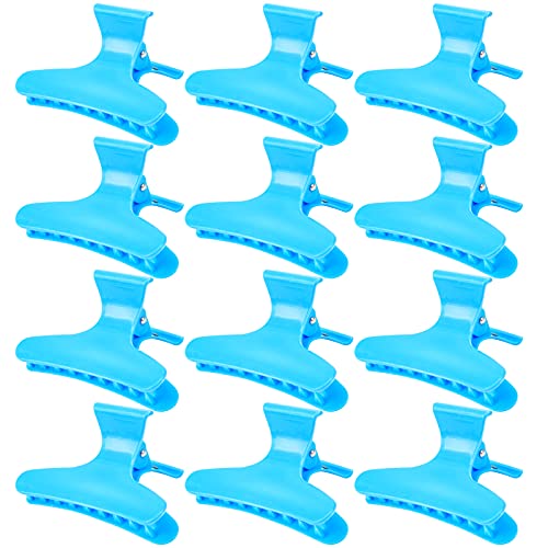 Ondder 12 Pack Butterfly Hair Clamps Claw Clips Salon Pro Section Clip for Styling, Sectioning, Cutting, Coloring Hair Clips Hairdressing Salon Tool Hair Accessories for Women Girls - color: Blue