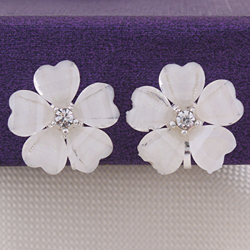 Silver Plated or Gold Plated Opal Flower Shape Clip on Earrings Non Piercing for Women - color: Silver