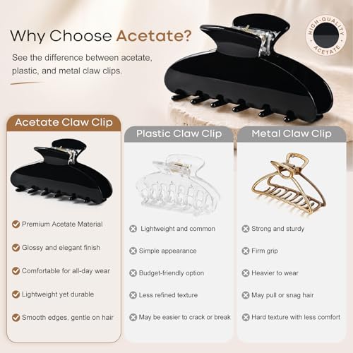 Aileam Acetate Hair Claw Clips for Women,Black White hair clip French Design Strong Hold Non-Slip claw clips for Thick Hair, 2 Pack - color: Black & Iridescent White