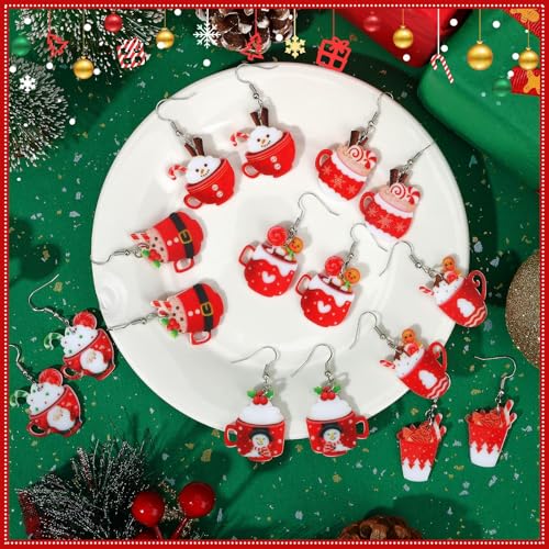 8 Pairs Christmas Acrylic Earrings for Women Xmas Dangle Jewelry | Xmas Hot Cocoa Earrings, Christmas Holiday Jewelry Gifts Party Accessories, Hypoallergenic Acrylic, Double Side - style: Christmas Hot Cocoa